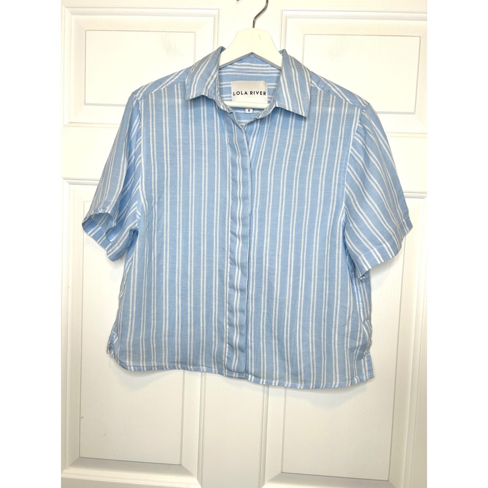 Lola River Striped Button‎ Down Shirt Small Blue